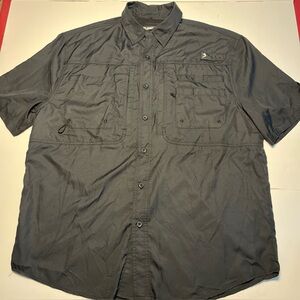 Reel Legends Large Fishing Shirt Black Short Sleeve Button Up Outdoor Mens GREAT